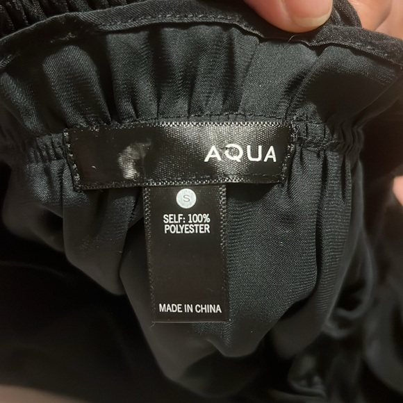 Aqua black satin  blouse ruffle neck. - Picture 8 of 8